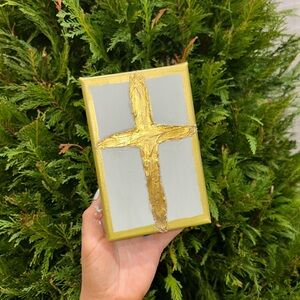 Gold and Gray Cross Canvas Art